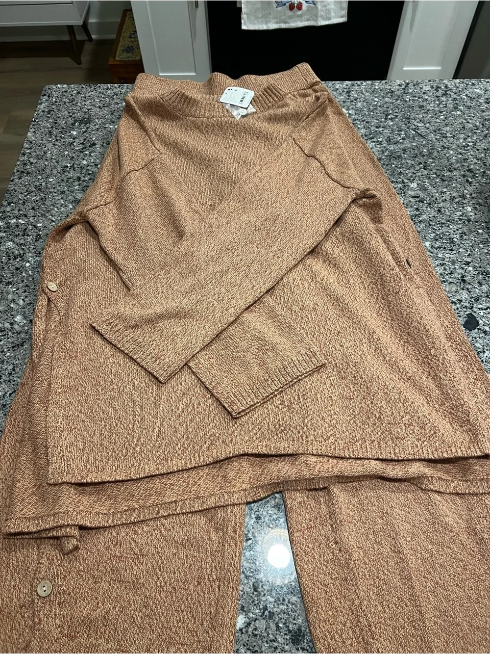 Free People Cozy 100% Cotton 2 Piece suit  Button-Detail Sweater Set in Camel